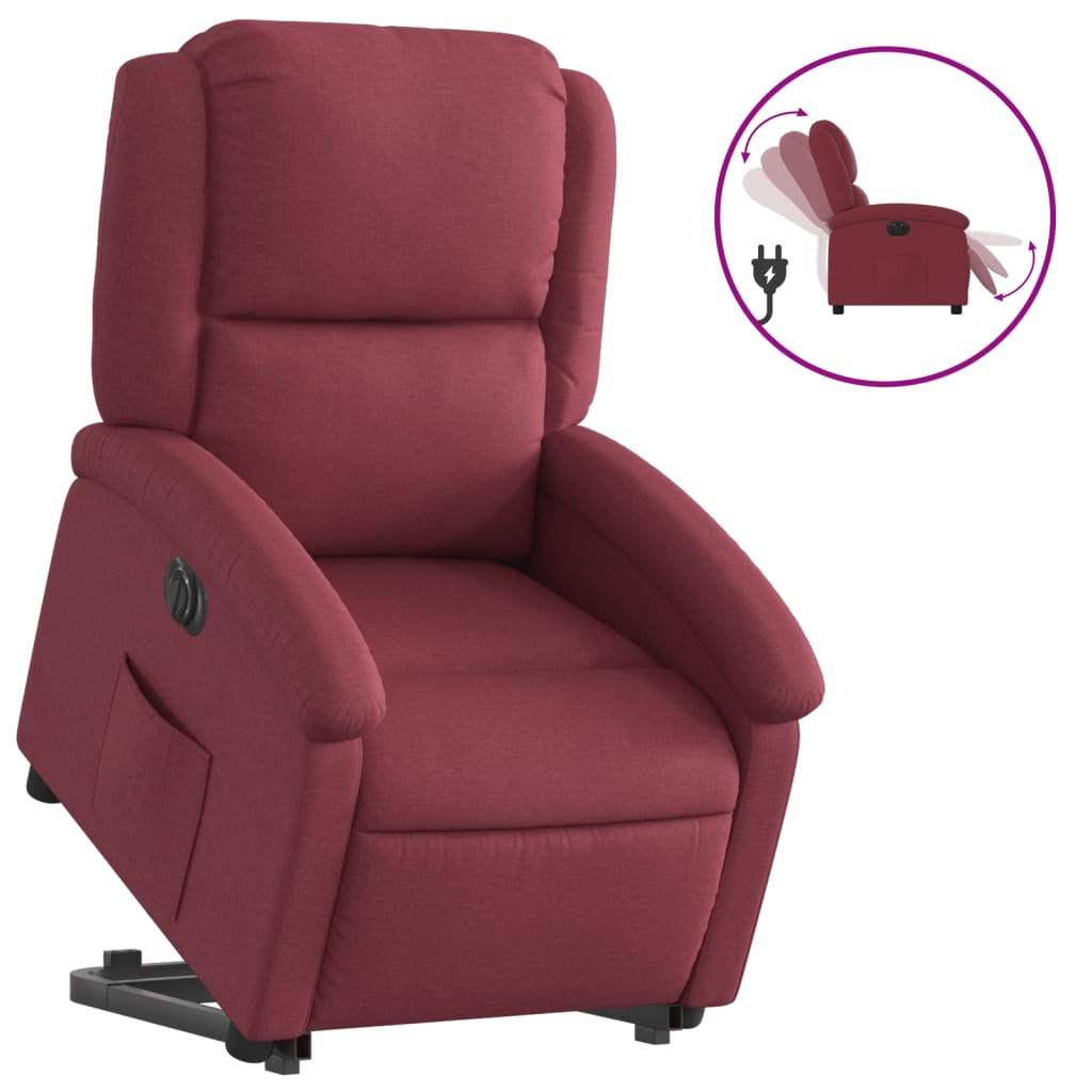 Relaxing chair with electric riser wine red fabric