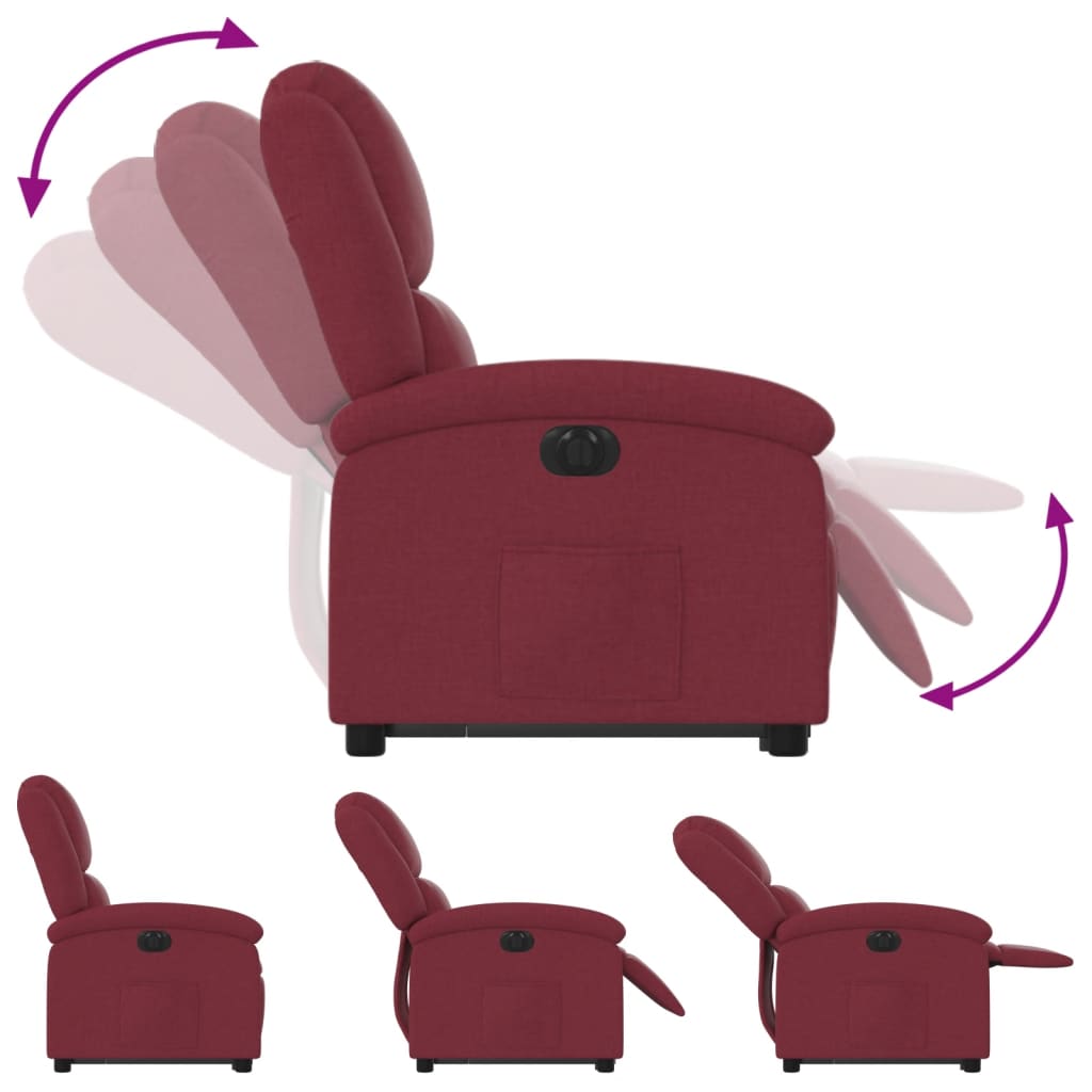 Relaxing chair with electric riser wine red fabric