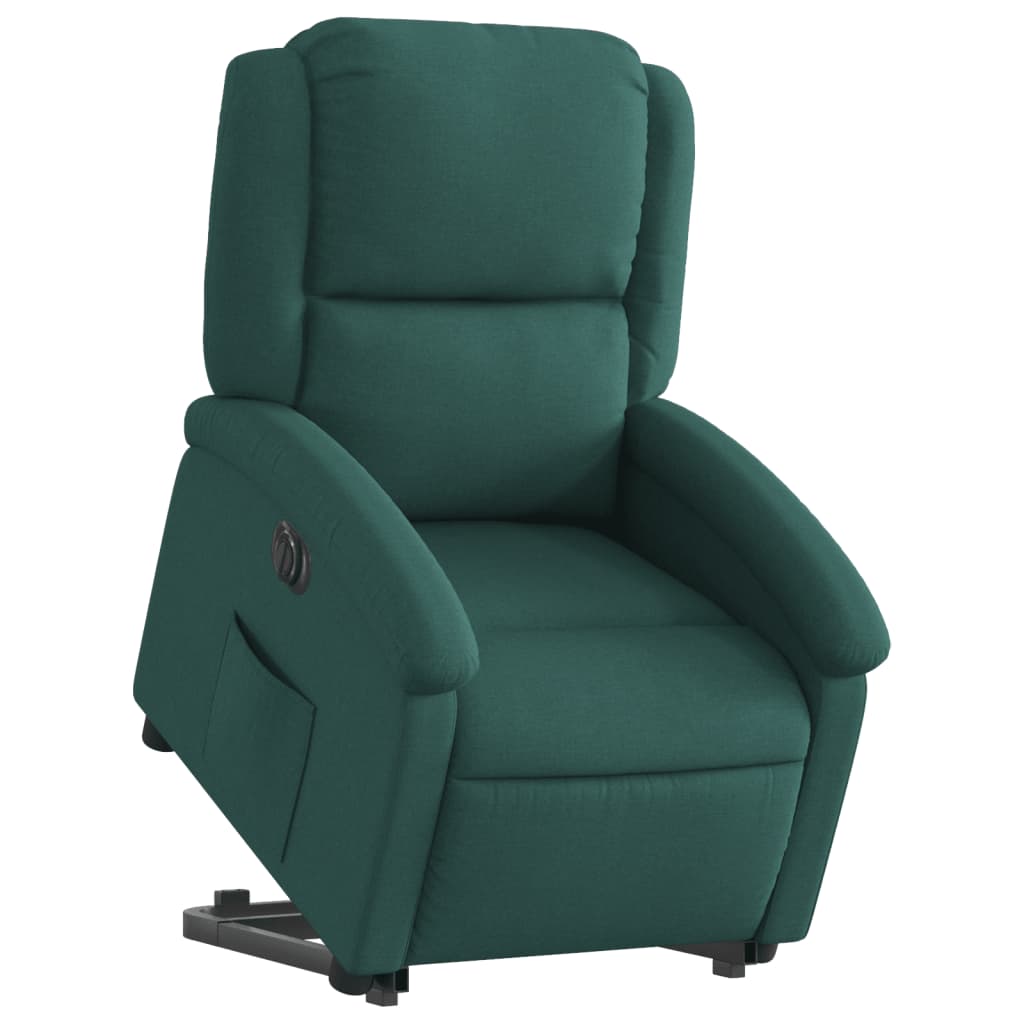 Relaxing chair with electric riser in dark green fabric