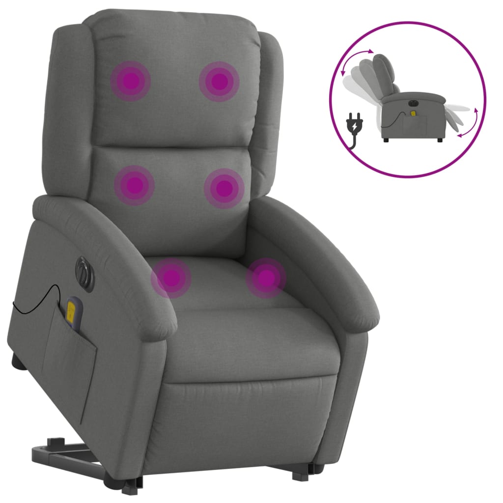 Electric massage chair with stand-up aid dark grey fabric