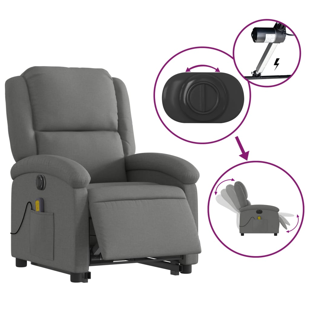Electric massage chair with stand-up aid dark grey fabric