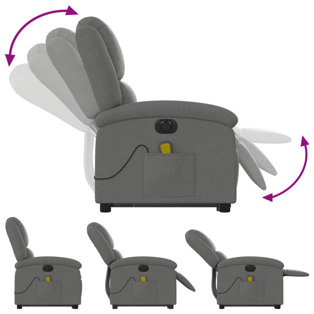 Electric massage chair with stand-up aid dark grey fabric