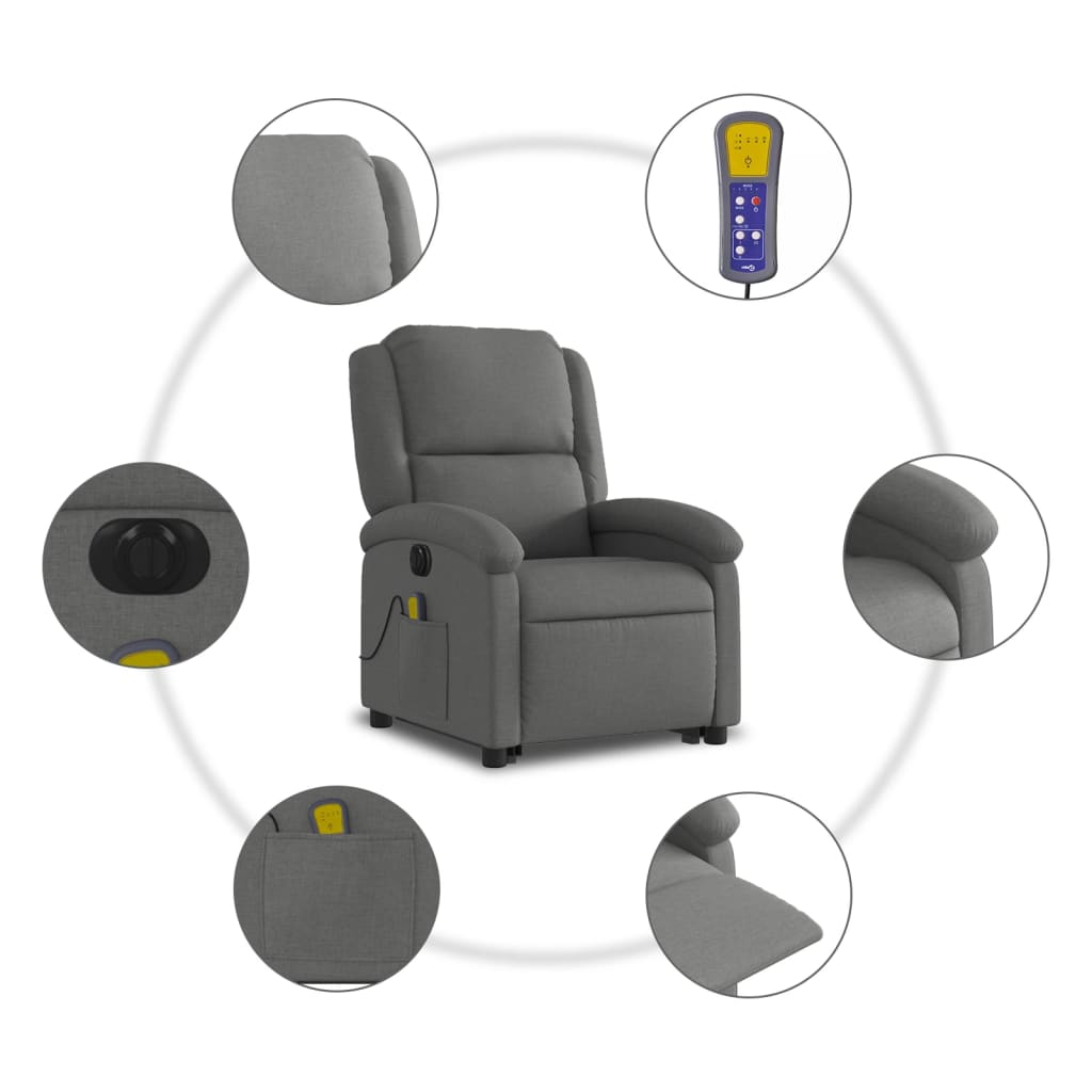Electric massage chair with stand-up aid dark grey fabric