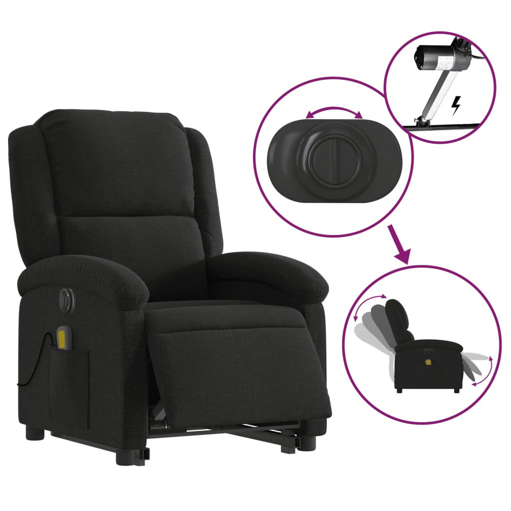 Electric massage chair with stand-up aid, black fabric
