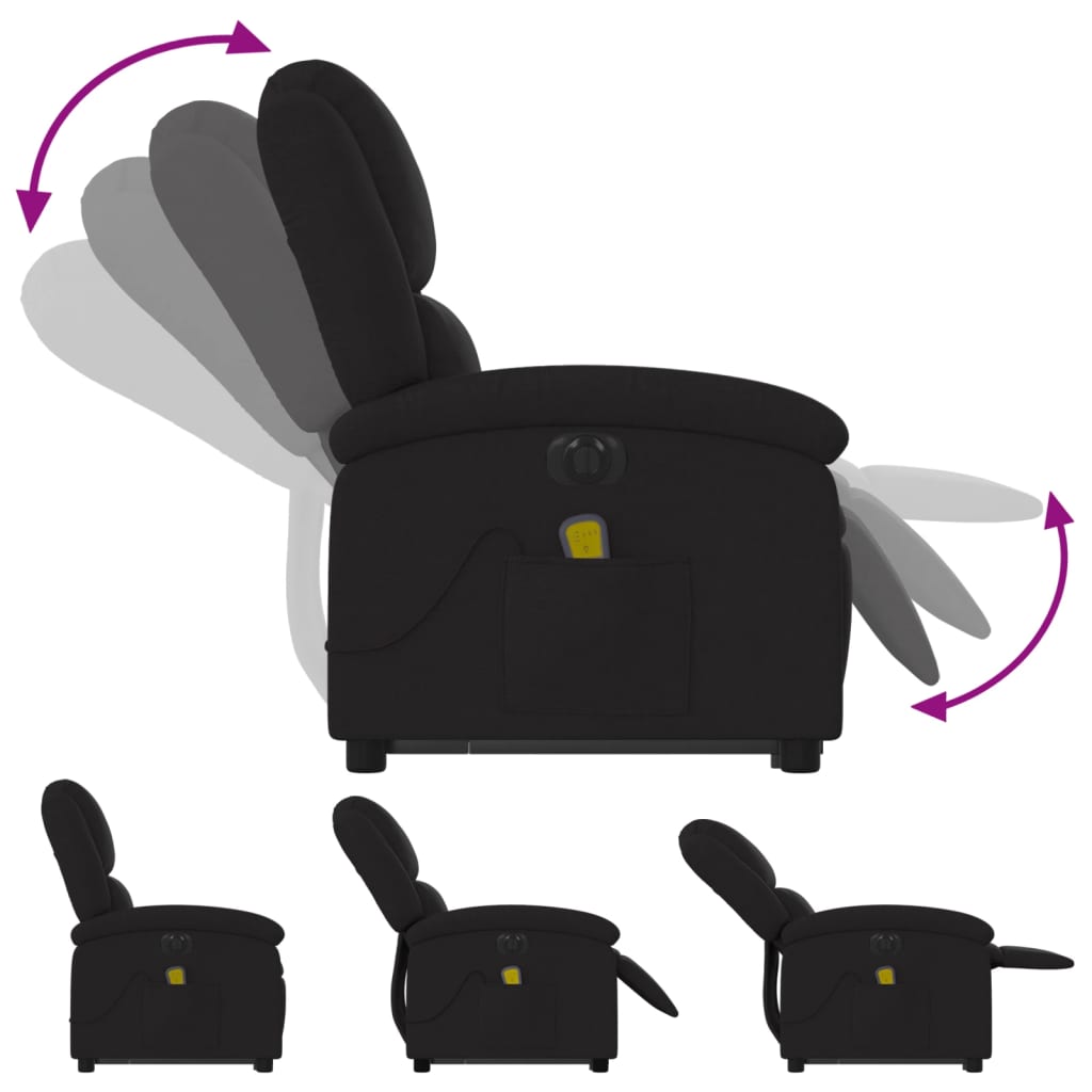 Electric massage chair with stand-up aid, black fabric