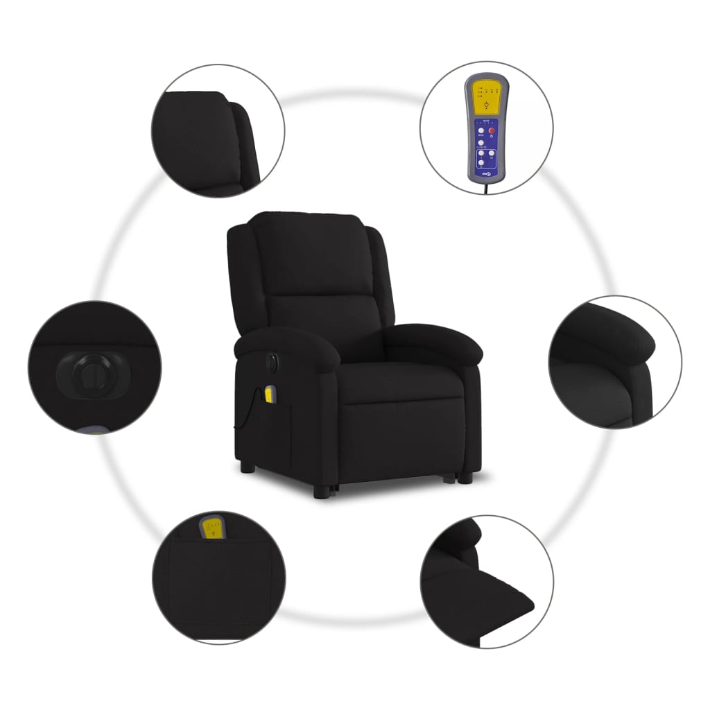 Electric massage chair with stand-up aid, black fabric
