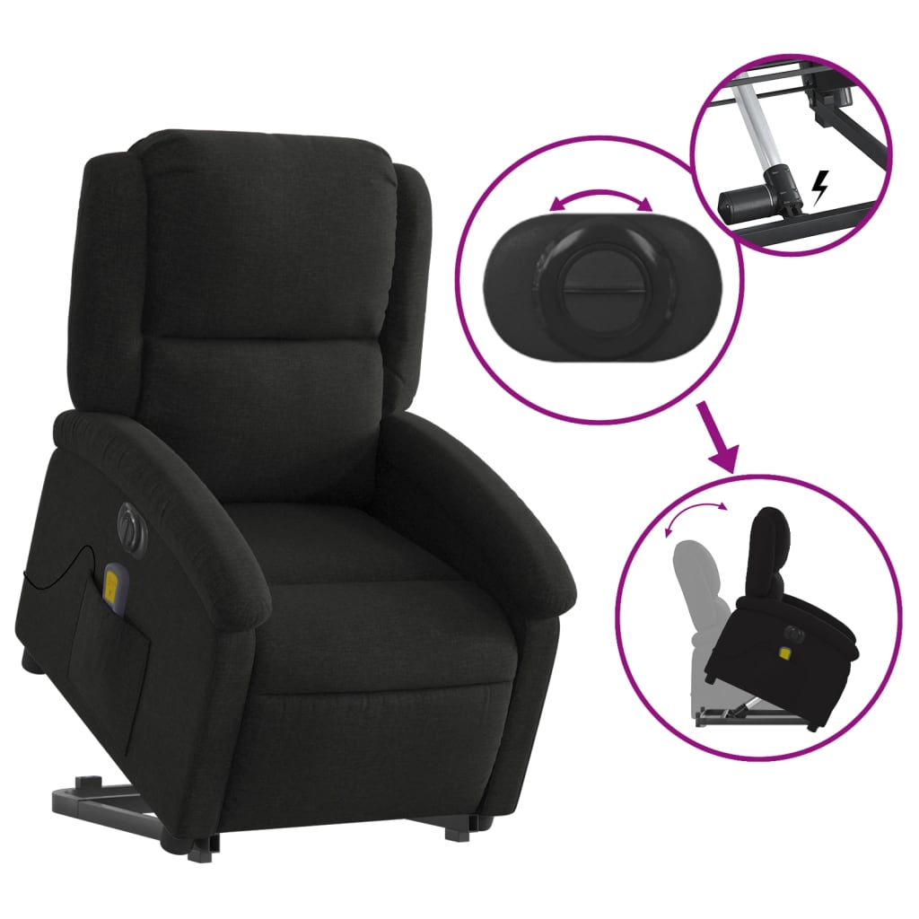 Electric massage chair with stand-up aid, black fabric