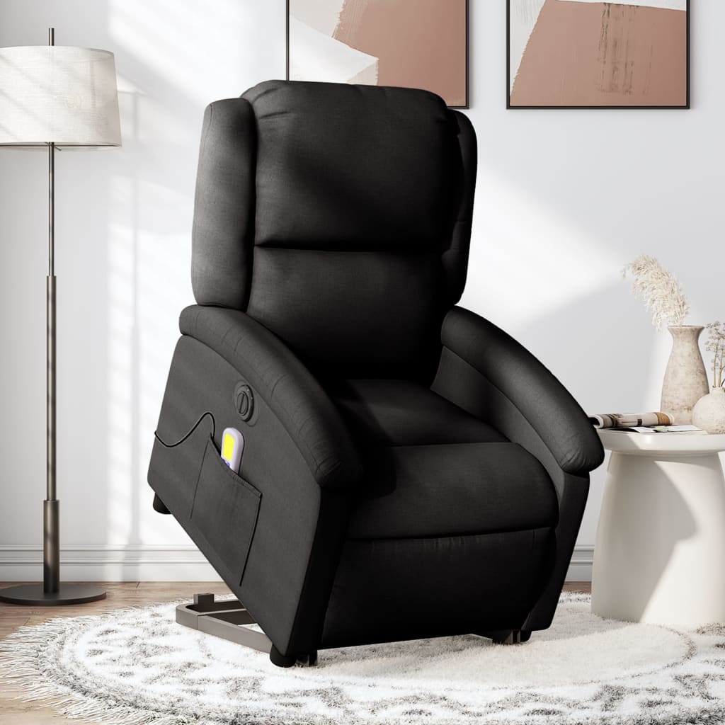Electric massage chair with stand-up aid, black fabric