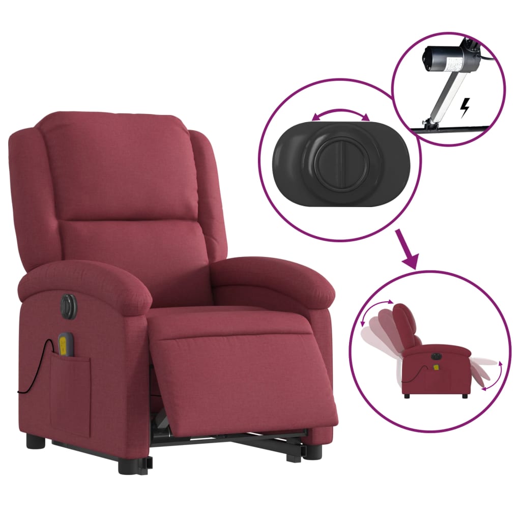 Electric massage chair with stand-up aid wine red fabric