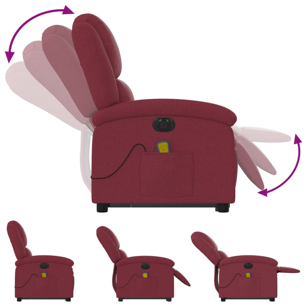 Electric massage chair with stand-up aid wine red fabric