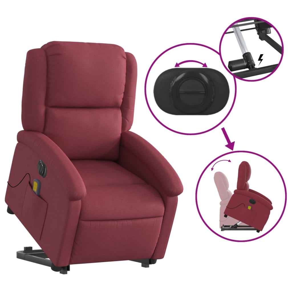 Electric massage chair with stand-up aid wine red fabric