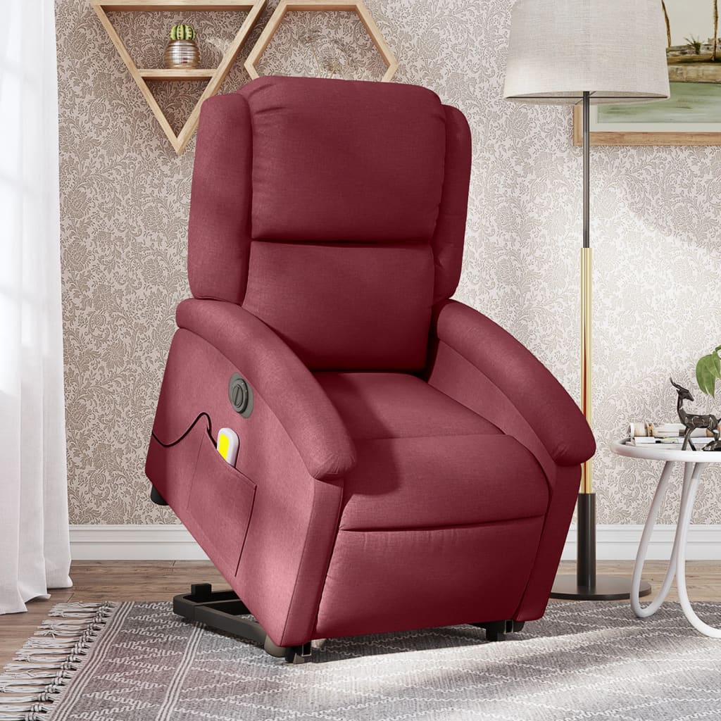 Electric massage chair with stand-up aid wine red fabric