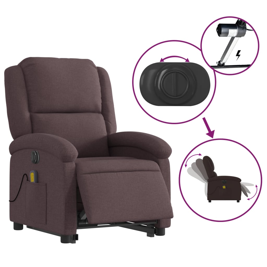 Electric massage chair with stand-up aid, dark brown fabric