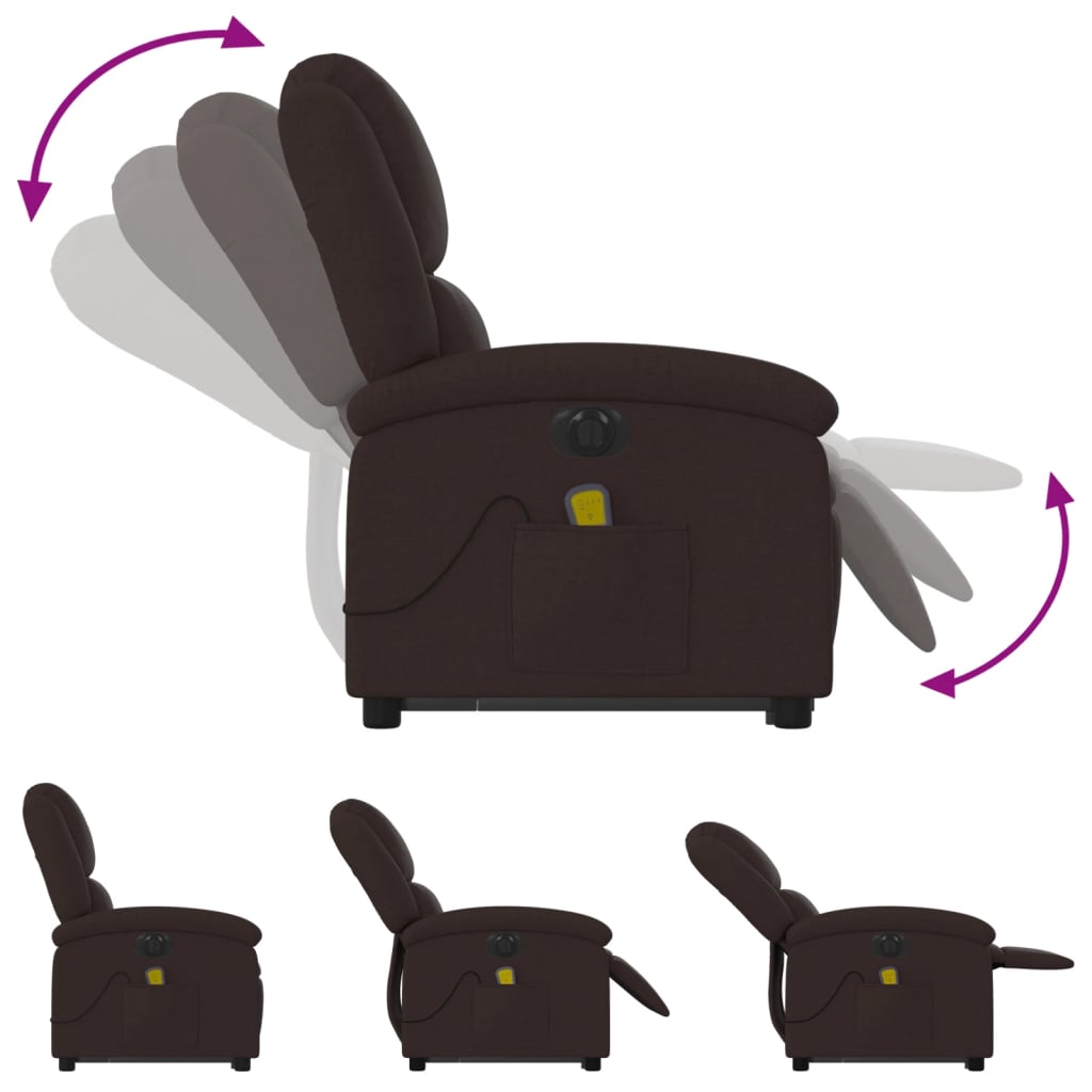 Electric massage chair with stand-up aid, dark brown fabric