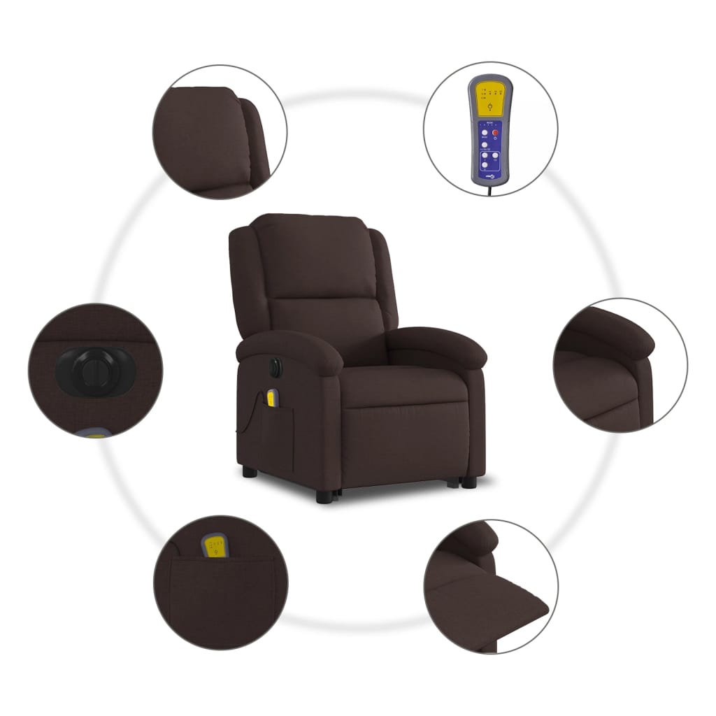 Electric massage chair with stand-up aid, dark brown fabric