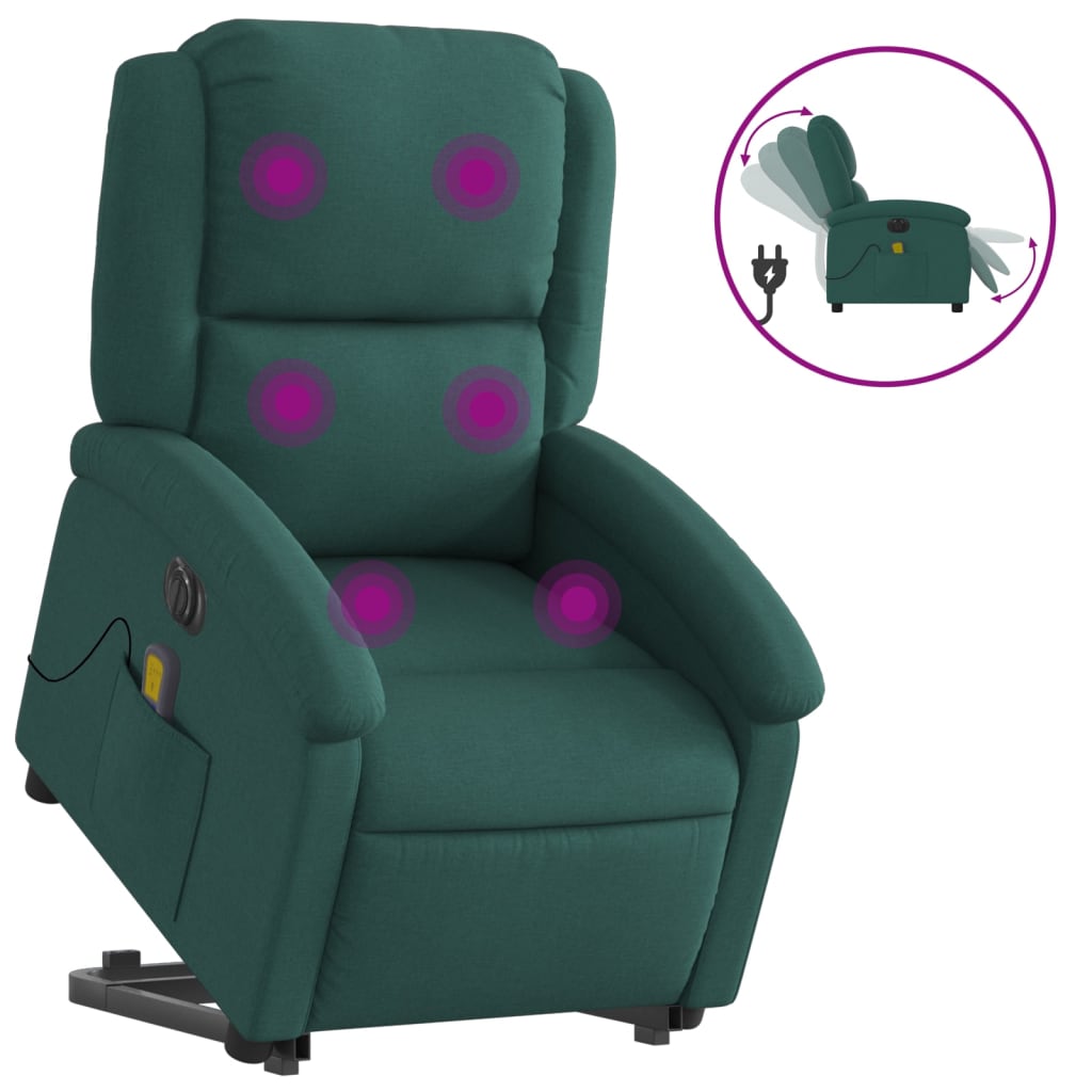 Electric massage chair with stand-up aid dark green fabric