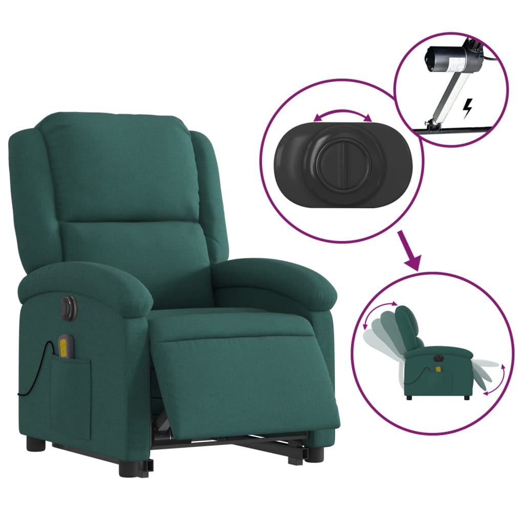 Electric massage chair with stand-up aid dark green fabric