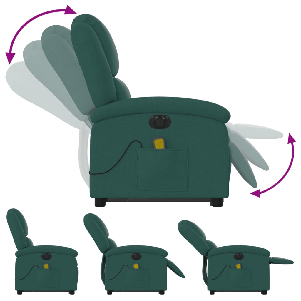Electric massage chair with stand-up aid dark green fabric