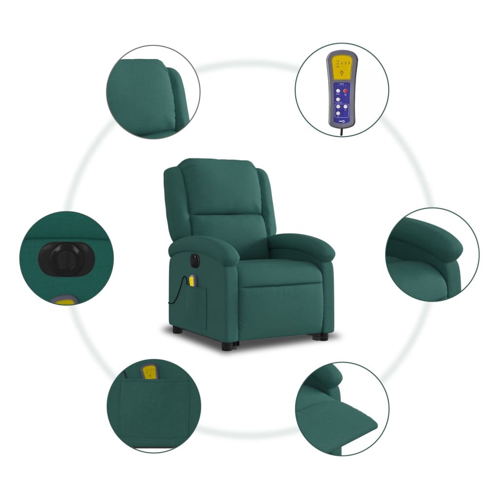 Electric massage chair with stand-up aid dark green fabric