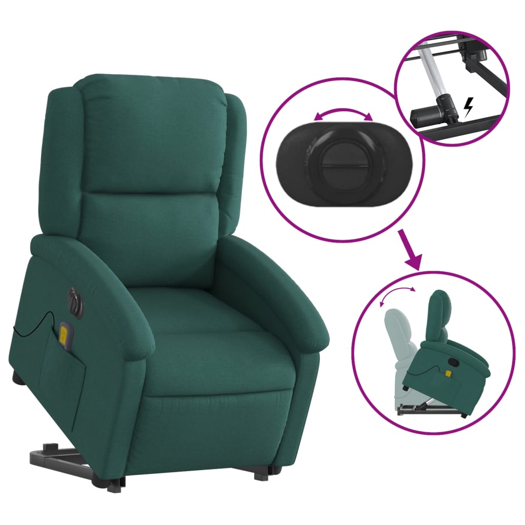 Electric massage chair with stand-up aid dark green fabric
