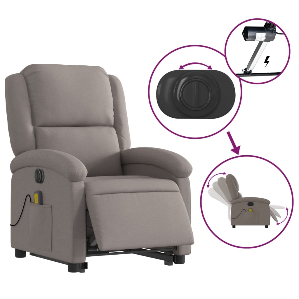 Electric massage chair with stand-up aid taupe fabric