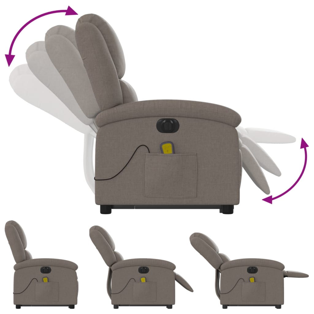 Electric massage chair with stand-up aid taupe fabric