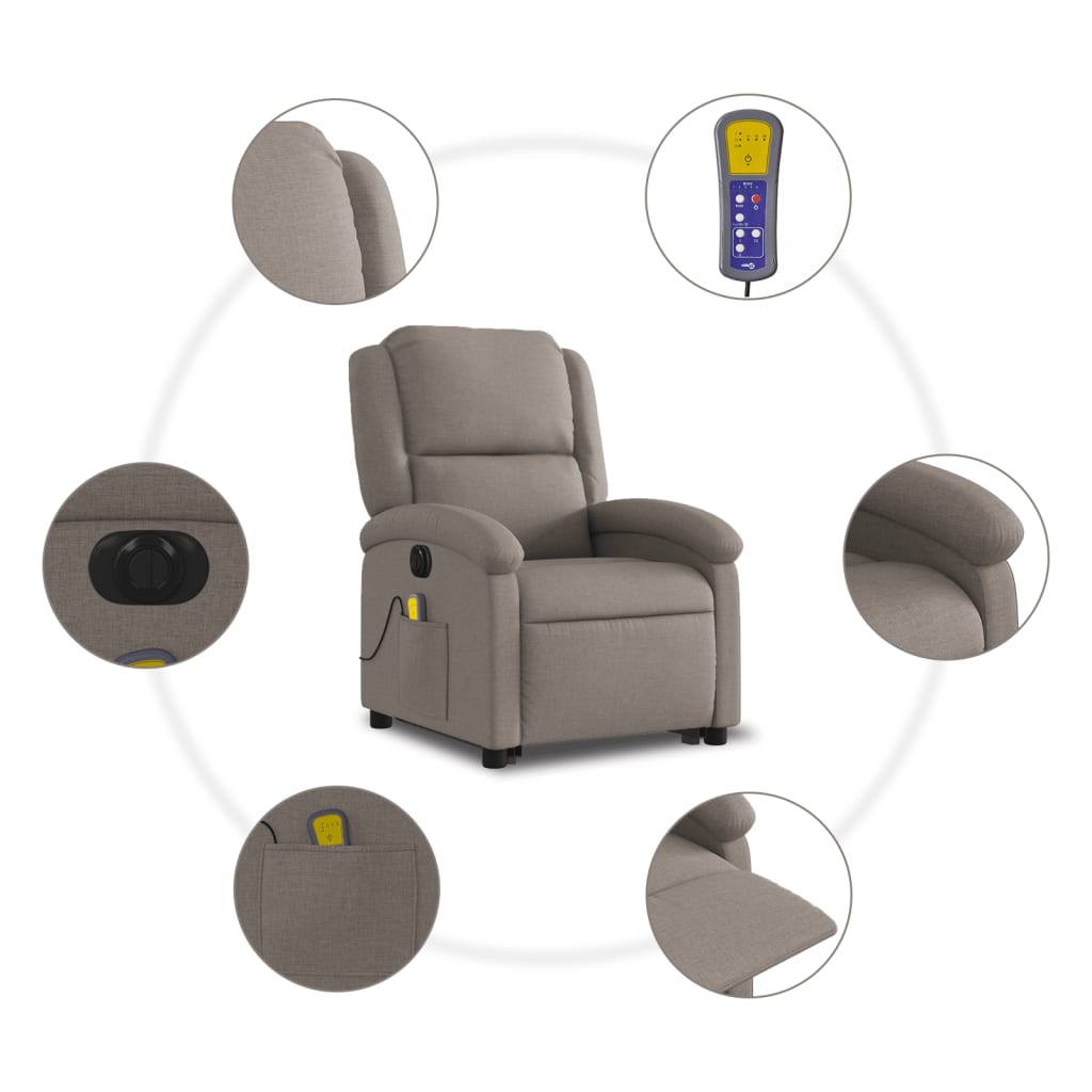 Electric massage chair with stand-up aid taupe fabric