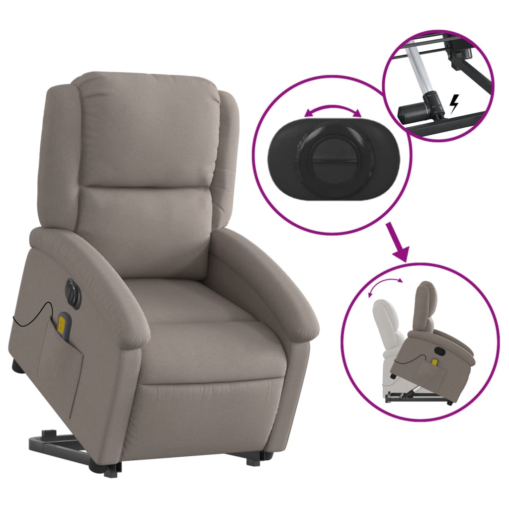 Electric massage chair with stand-up aid taupe fabric