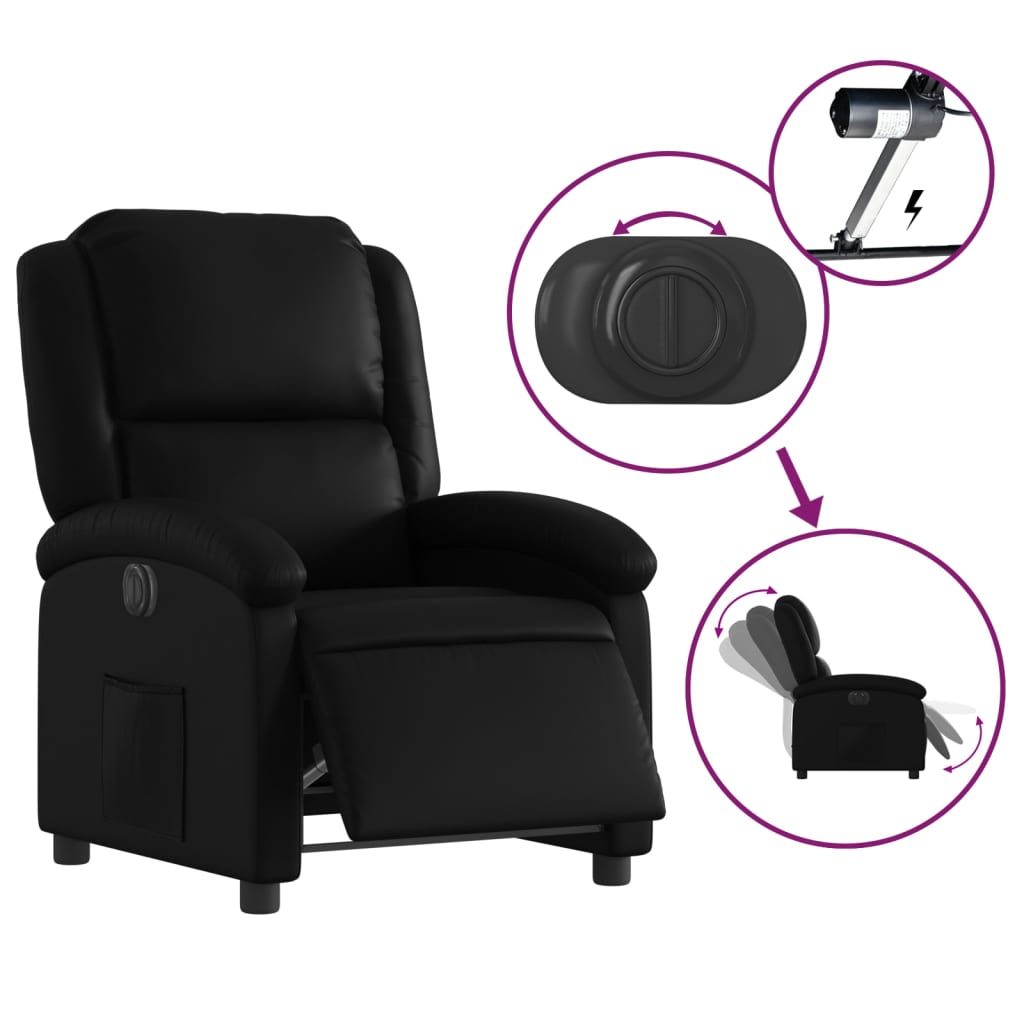 Electric recliner chair black imitation leather