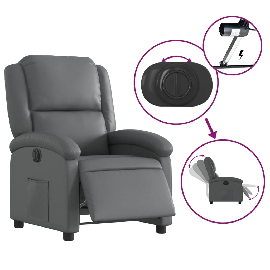 Electric recliner chair grey imitation leather