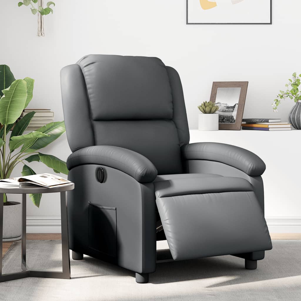 Electric recliner chair grey imitation leather