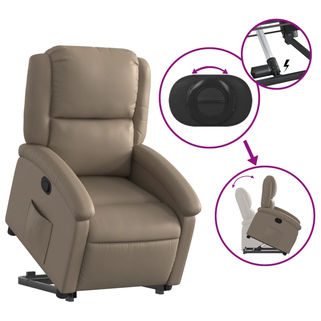 Recliner chair with stand-up aid cappuccino-brown artificial leather