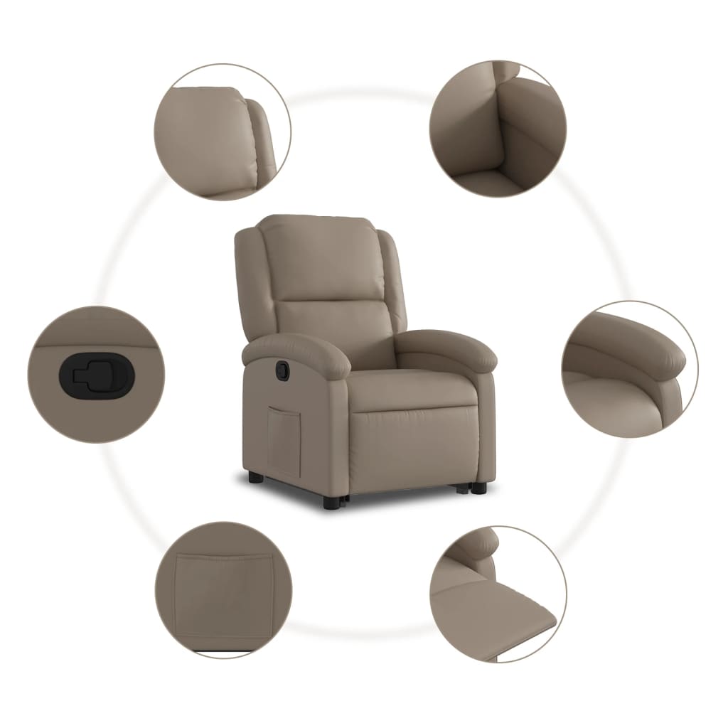 Recliner chair with stand-up aid cappuccino-brown artificial leather