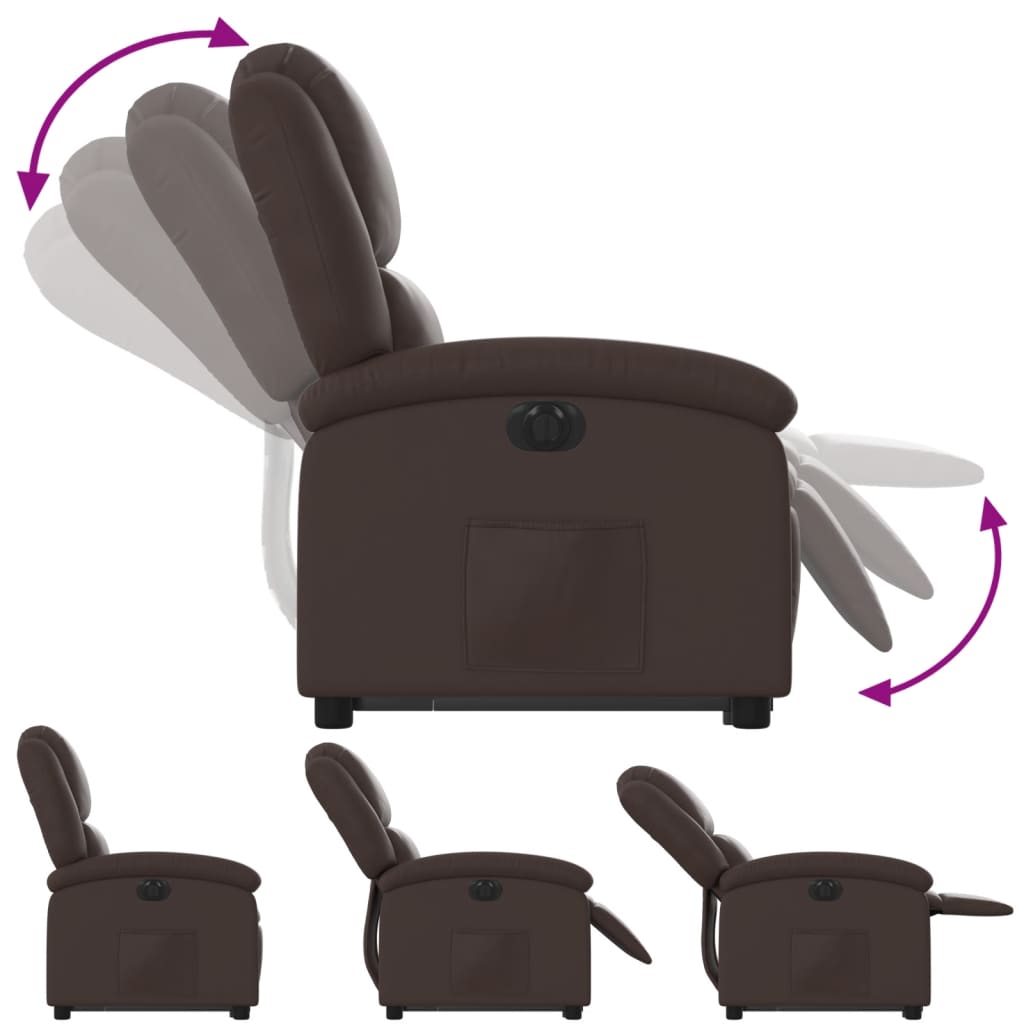 Recliner chair with electric riser, brown faux leather