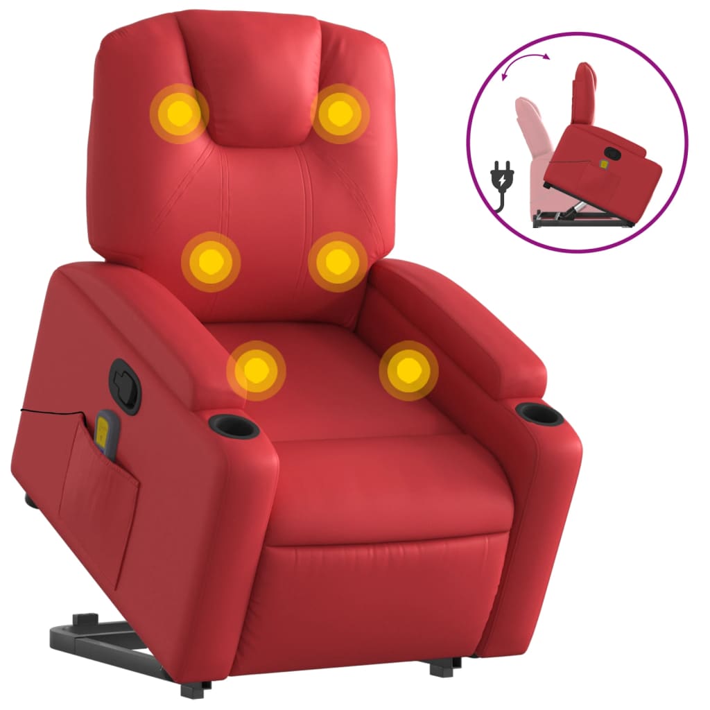 Massagesessel mit Aufstehhilfe Rot Kunstleder