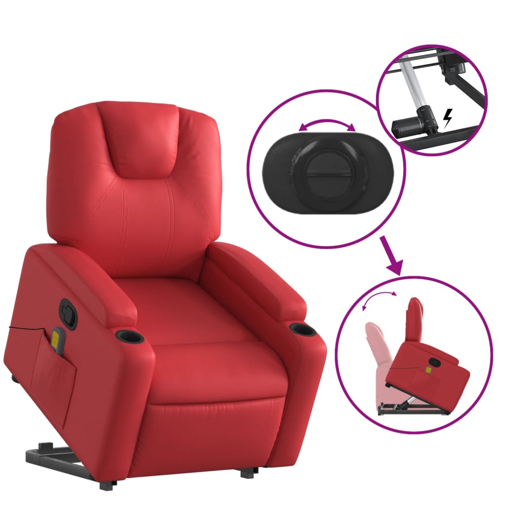 Massagesessel mit Aufstehhilfe Rot Kunstleder