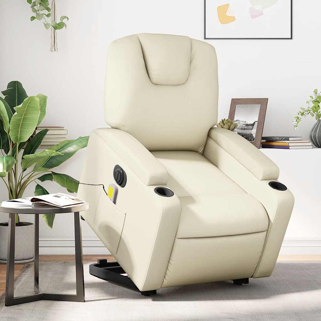 Massagesessel mit Aufstehhilfe Elektrisch Creme Kunstleder