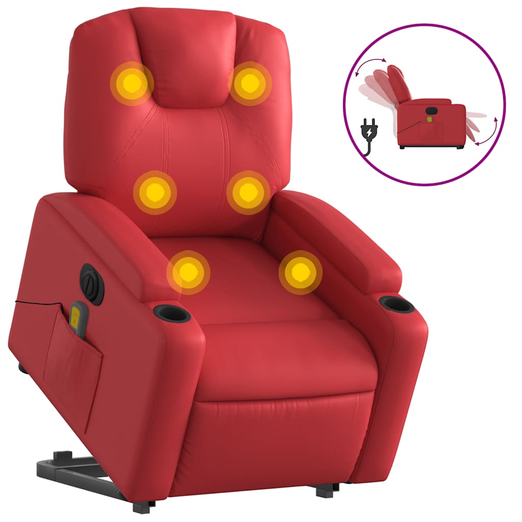 Massagesessel mit Aufstehhilfe Elektrisch Rot Kunstleder
