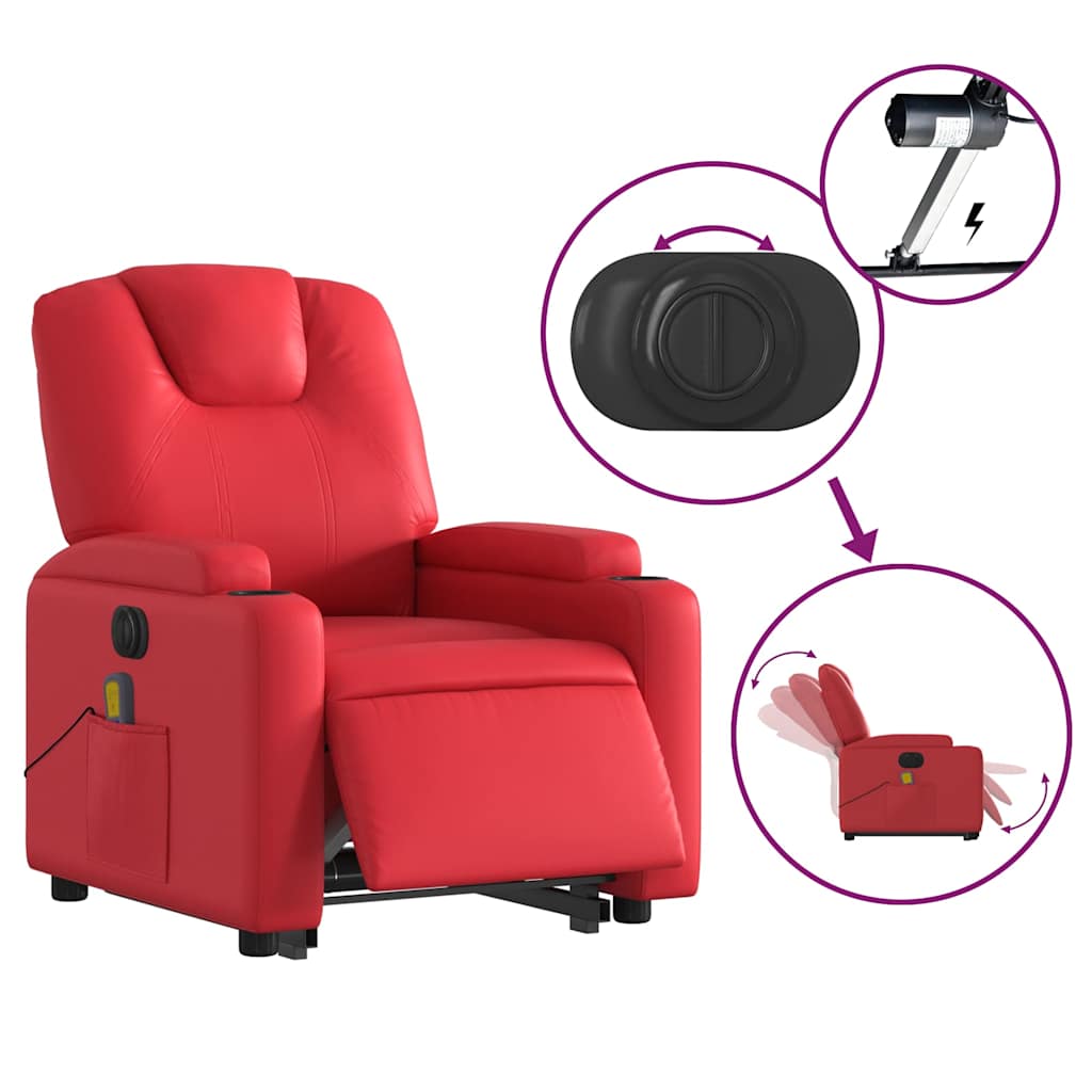 Massagesessel mit Aufstehhilfe Elektrisch Rot Kunstleder