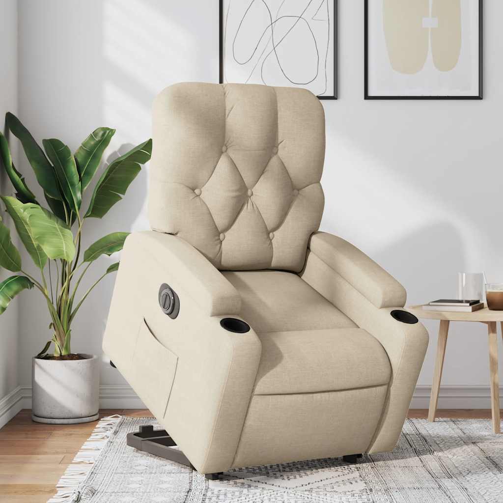 Relaxsessel mit Aufstehhilfe Elektrisch Creme Stoff