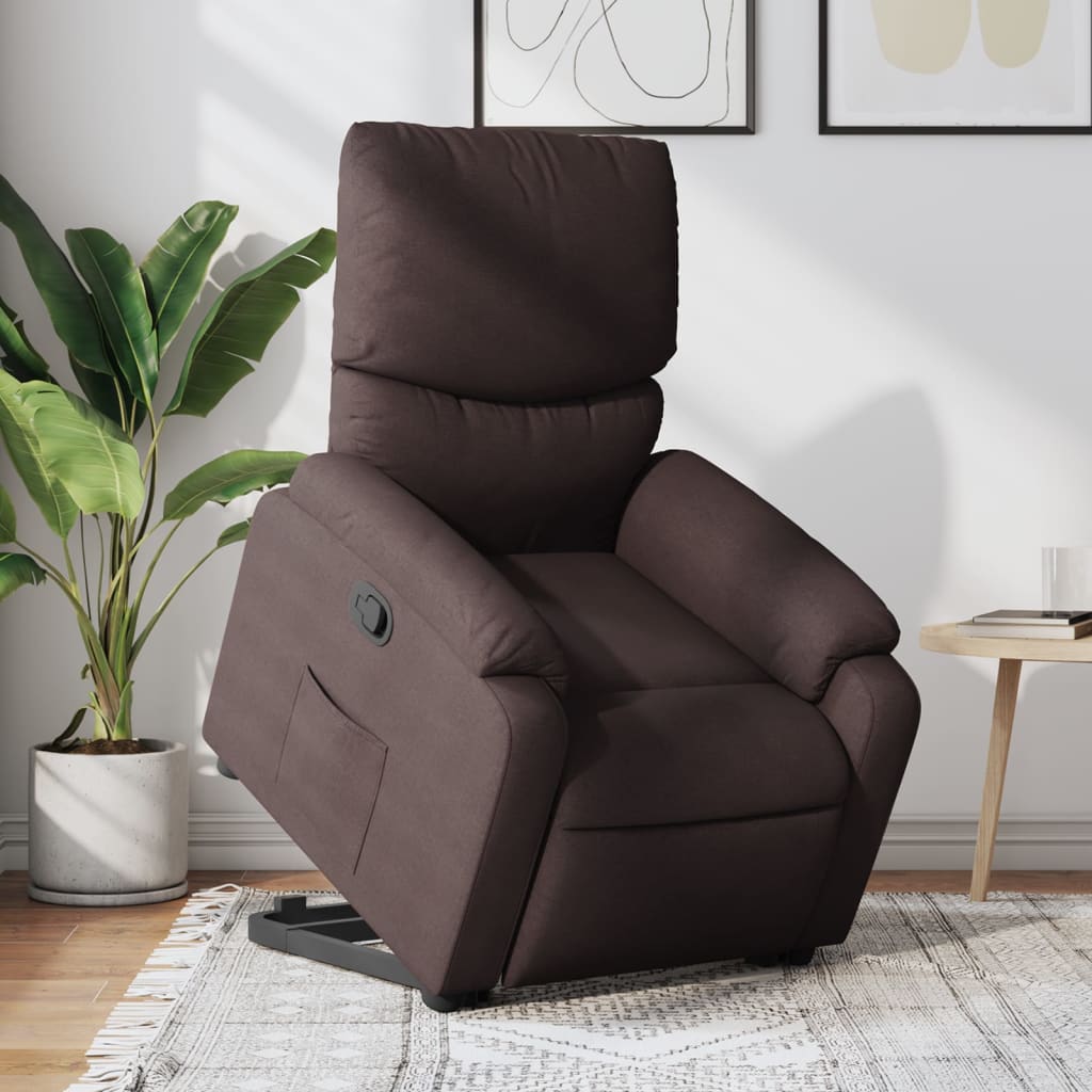 Relaxing chair with stand-up aid dark brown fabric