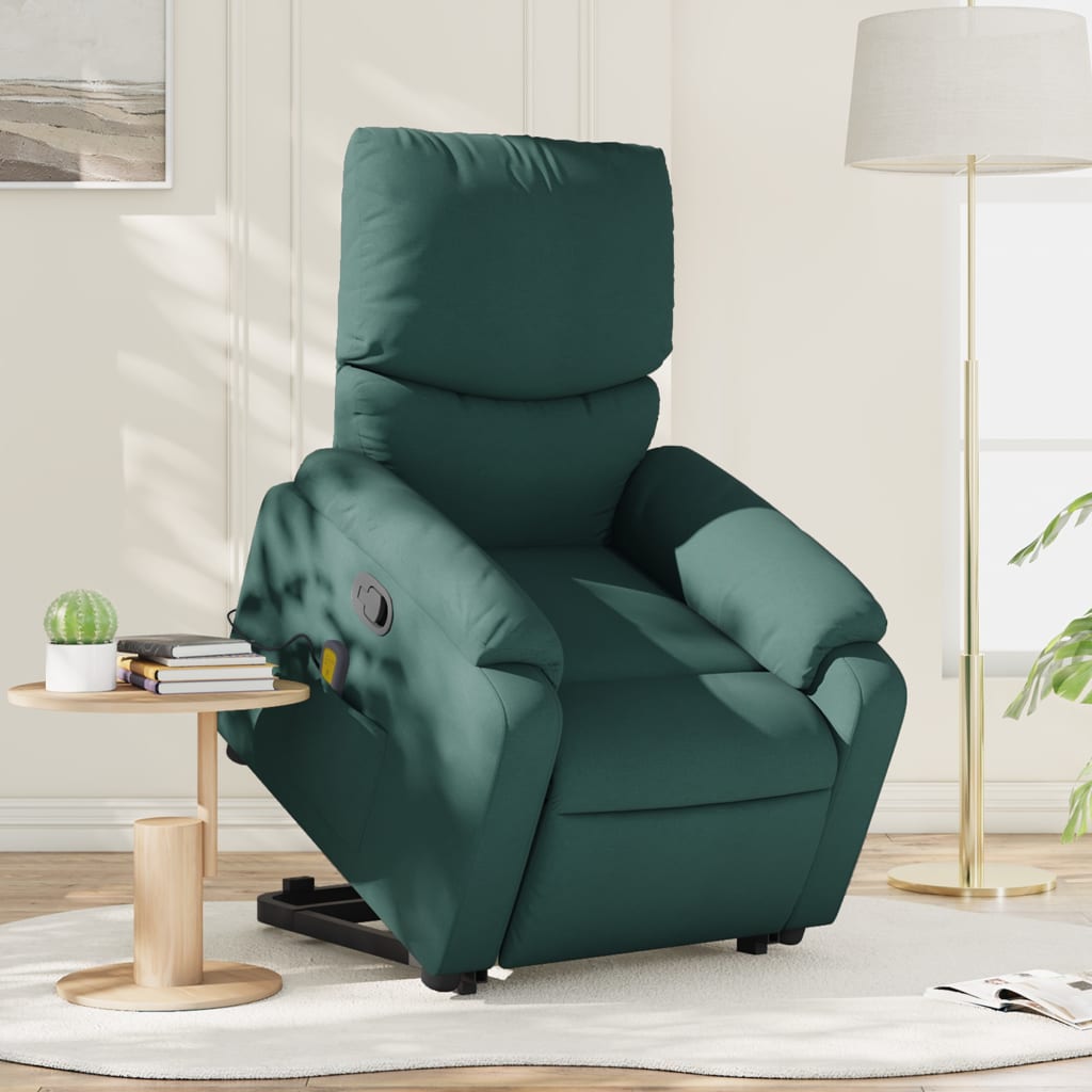 Massage chair with stand-up aid dark green fabric