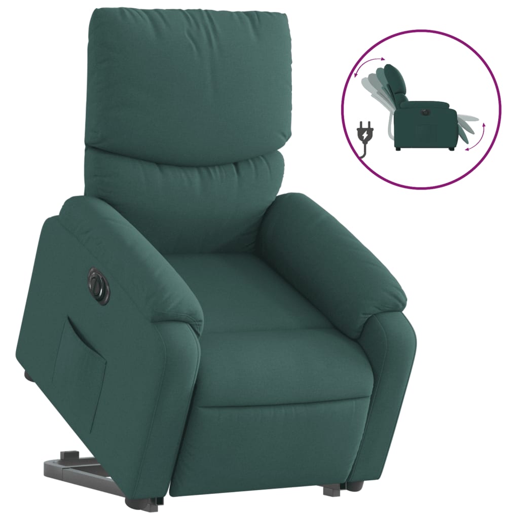 Relaxing chair with electric riser in dark green fabric