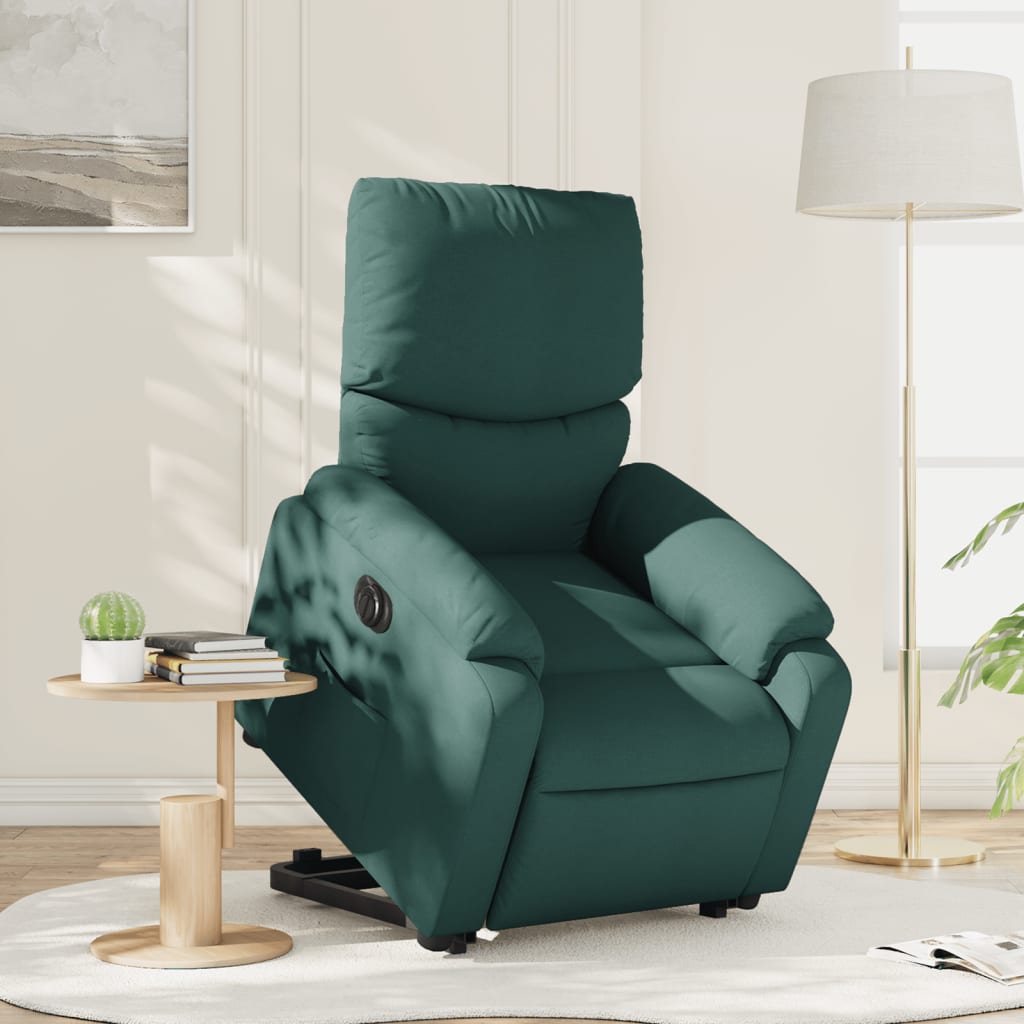 Relaxing chair with electric riser in dark green fabric