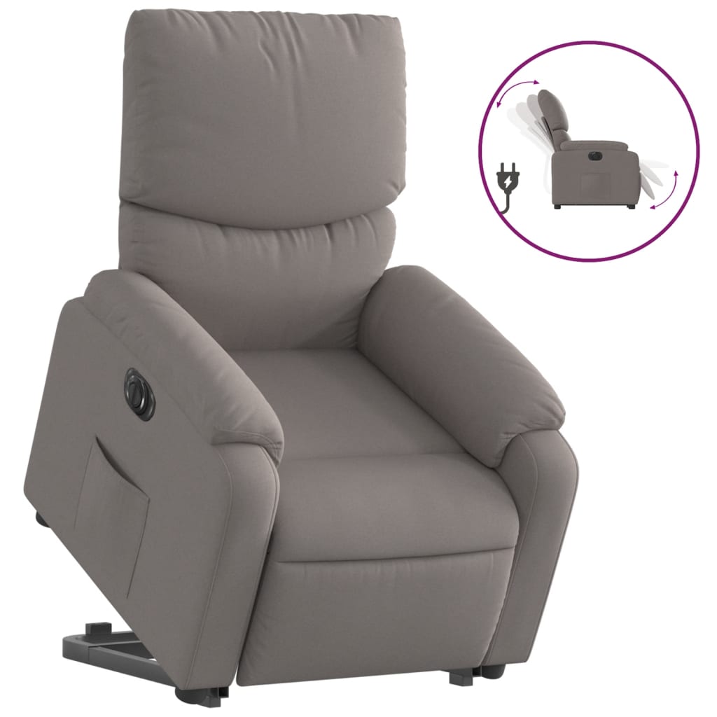 Relaxing chair with electric riser in taupe fabric