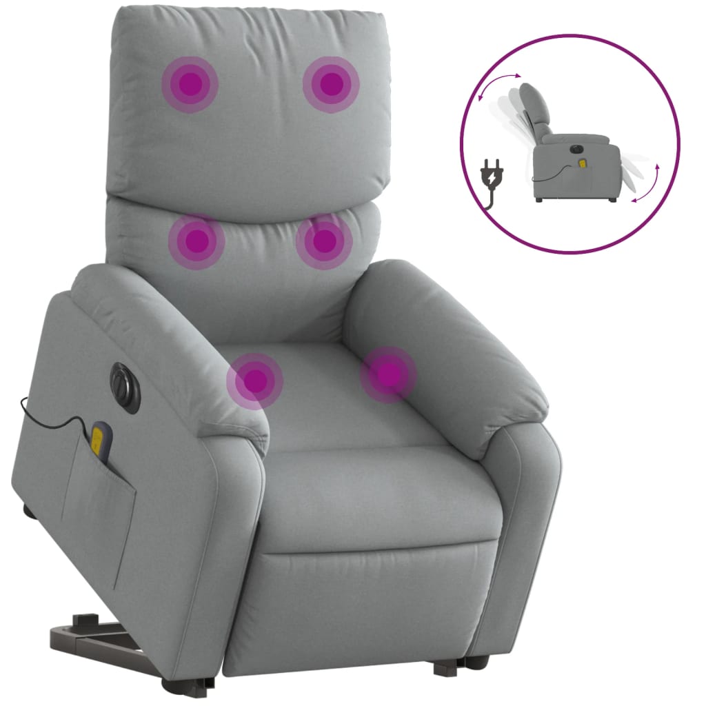 Electric massage chair with stand-up aid light grey fabric