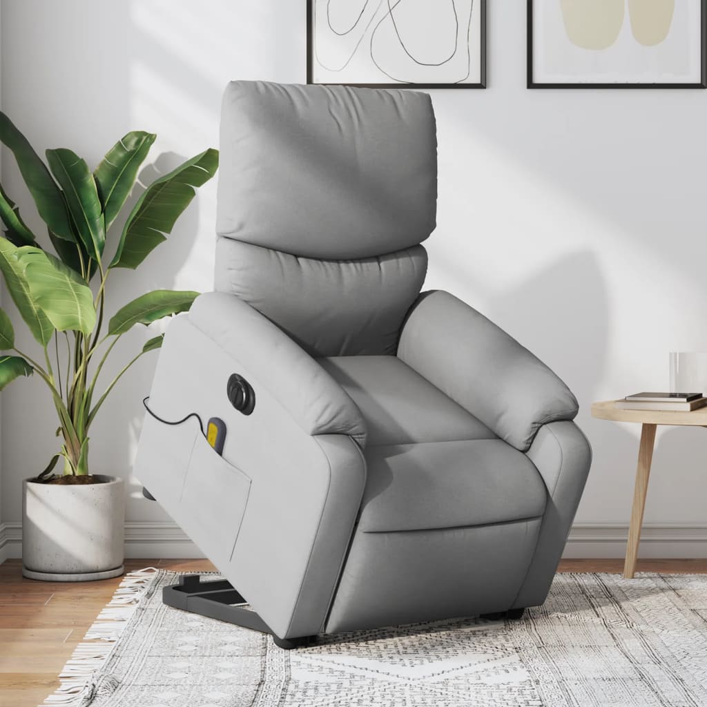 Electric massage chair with stand-up aid light grey fabric