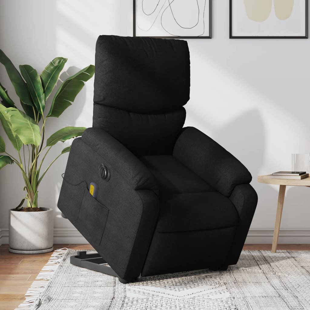 Electric massage chair with stand-up aid, black fabric