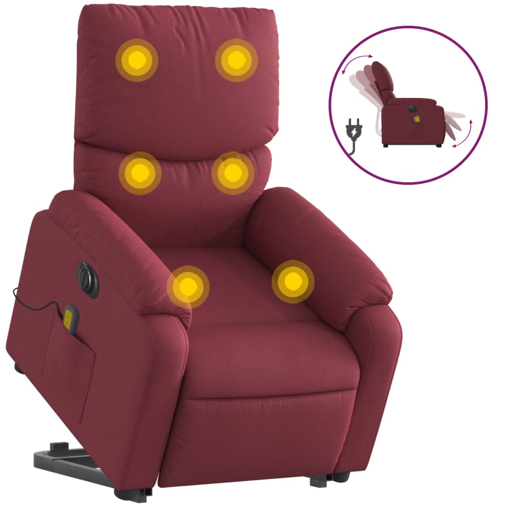 Electric massage chair with stand-up aid wine red fabric