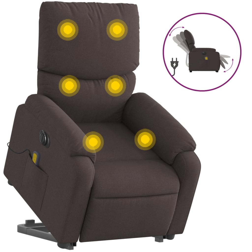 Electric massage chair with stand-up aid, dark brown fabric